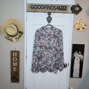 Cato Paisley Print Boho Button Up Blouse Long Scrunch Sleeve 22/24W